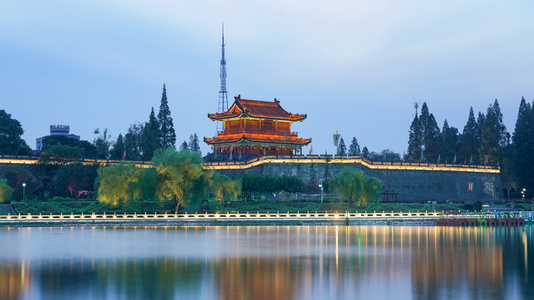 8k素材延时摄影湖北荆州城古城墙遗址夜景视频