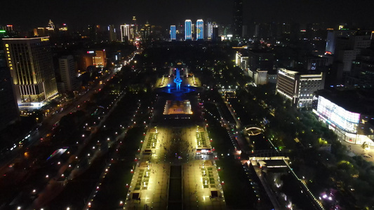 航拍山东济南泉城广场夜景灯光视频