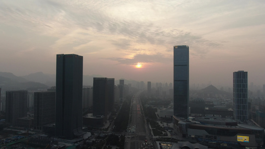 航拍山东济南城市日落晚霞夕阳西下视频