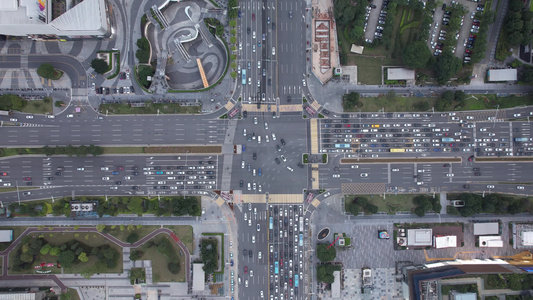 城市十字交叉路口拥堵交通东莞大道鸿福路交叉航拍视频