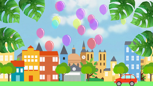 卡通气球城市视频