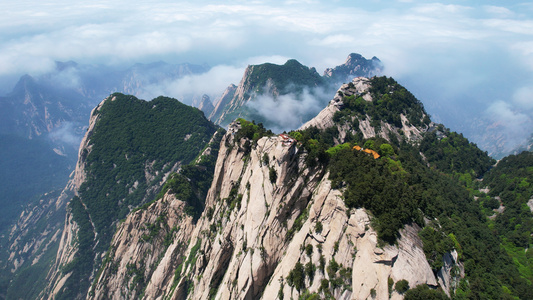 航拍国家级风景名胜5A级旅游景区西岳华山山峰云海4k素材视频