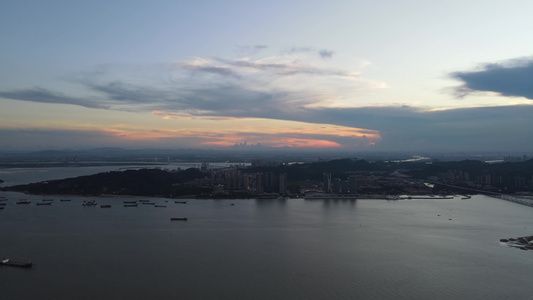 海湾夜幕降临航拍视频