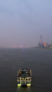 跟随航拍长江客运交通游轮江景夜景灯光秀素材夜景素材视频