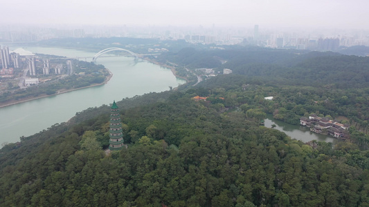 航拍中国广西南宁青秀山风景区龙象塔天池风光视频