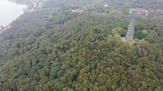 航拍中国广西南宁青秀山风景区龙象塔天池风光视频