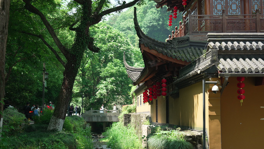 晴天杭州寺庙古建筑视频