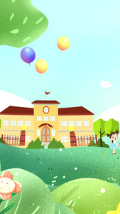 卡通校园幼儿教育背景视频热气球视频