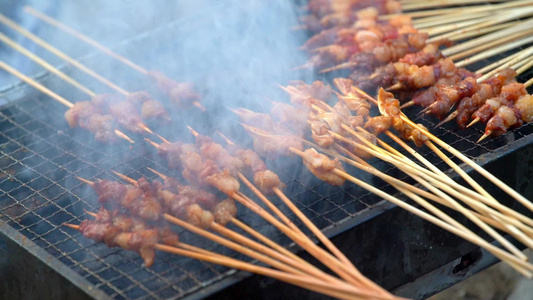 户外炭火烤肉烧烤美食制作实拍视频视频