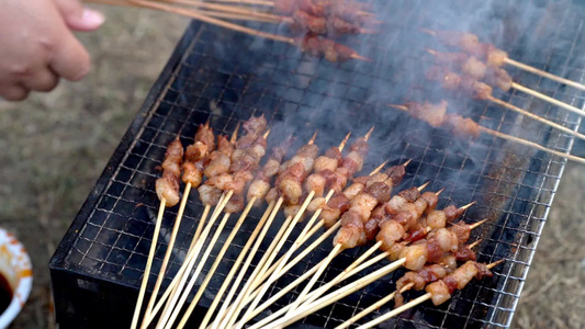 户外炭火烤肉烧烤美食制作实拍视频视频