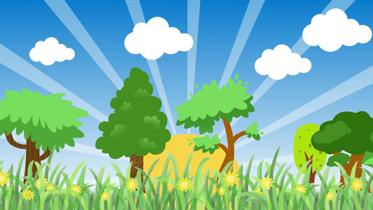 儿童卡通花草树木背景视频视频