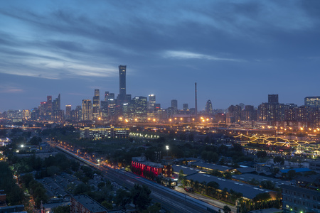 日落后夜景北京国贸延时视频