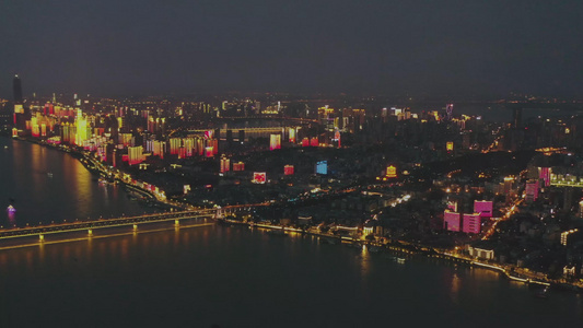 航拍武汉城市灯光秀夜景视频