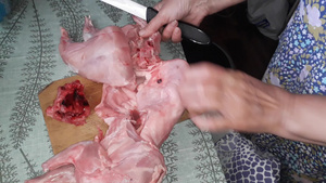 在厨房里切兔肉14秒视频