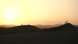 日落时在沙丘上行走的远距离轮椅13秒视频