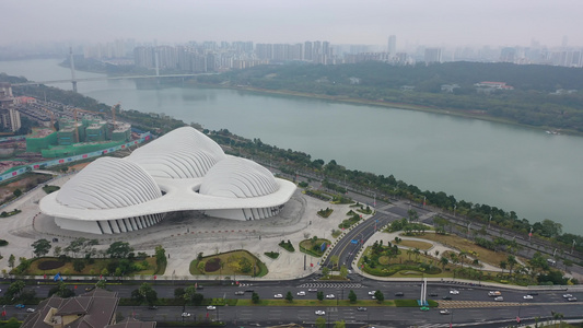 航拍中国南宁广西文化艺术中心建筑外景视频