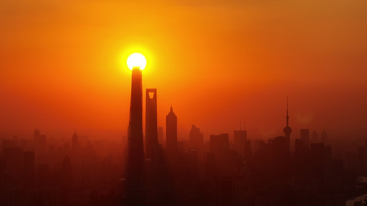 上海陆家嘴日落城市地标悬日航拍视频