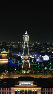 航拍杭州西湖广场CBD夜景灯光视频