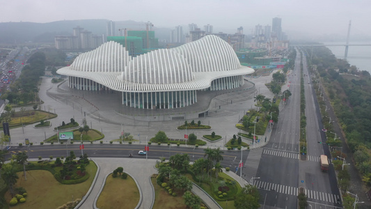 航拍中国南宁广西文化艺术中心建筑外景视频