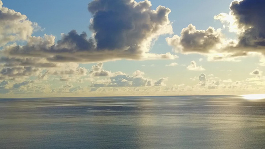 通过蓝海和浅沙背景的蓝海对热带海滩野生生物进行热带视频