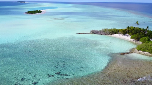 透明水和白沙背景下休闲度假海滩的无人机空中质感视频