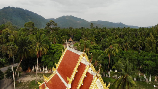 森林之间的经典佛教寺庙从无人机上方可以看到泰国山附近视频