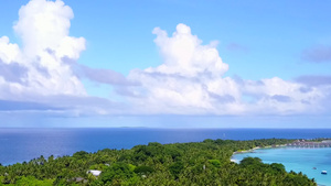 空中无人驾驶飞机在浅沙背景明亮的海面上安排完美的海湾11秒视频