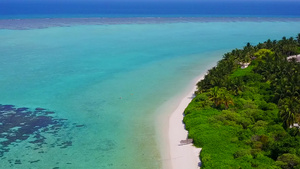 清沙背景的绿绿海放松岸边海滩度假的空中观景纹质地15秒视频