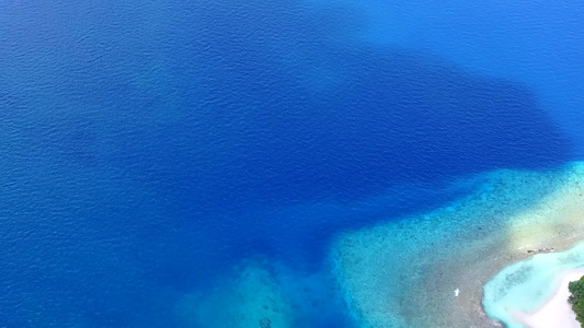 蓝绿海和白沙底蓝色背景的热带旅游海滩野生生物的无人驾驶视频