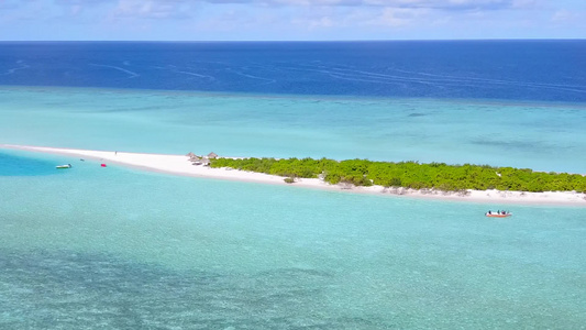 以蓝水和白沙背景放松度假胜地海滩野生生物的风景视频