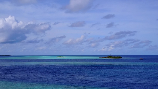 热带海岸海滩野生生物在蓝海和白沙背景的蓝海上空飞行视频