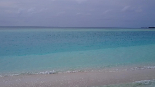 蓝环礁和浅沙背景的奇异海湾海滩野生生物的海景视频