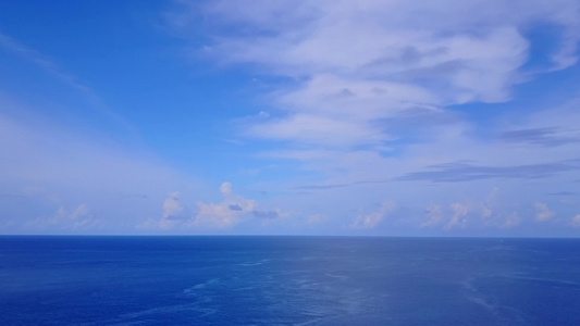蓝色海洋和白色沙滩背景下宁静的海滨海滩野生动物的无人机视频