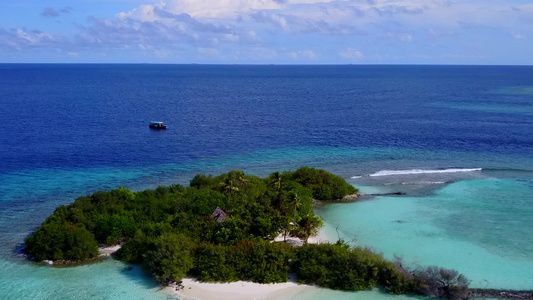 白沙背景蓝海热带海景海滩的无人机景观旅行视频