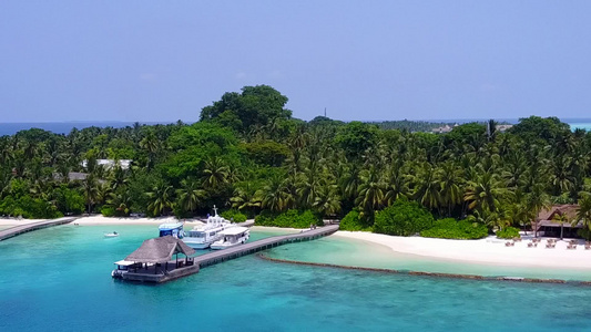 蓝环礁和浅沙背景的热带岛屿海滩野生生物的空中无人驾驶视频