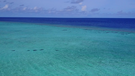 通过蓝水和白沙背景放松环礁湖海滩野生生物的无人驾驶视频