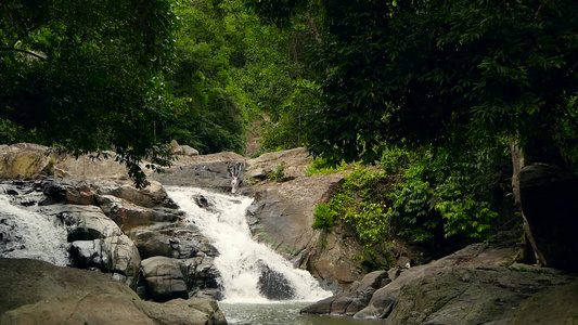 山区河流在雨林中流动无尽的冥想视频在热带异国丛林中视频