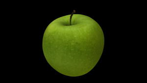 黑色背景的旋转绿苹果动13秒视频