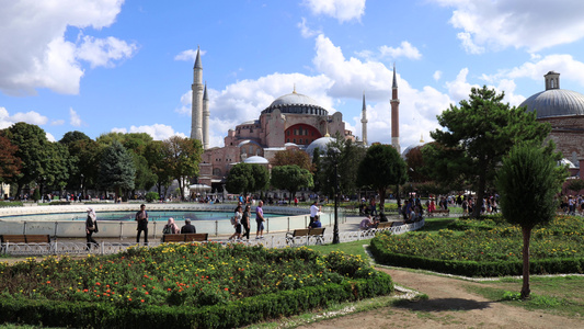 伊斯坦布尔著名景点圣索菲亚大教堂广场延时视频视频