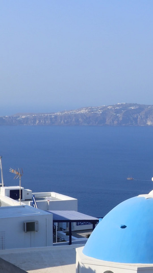 希腊海岛圣托里尼岛上的著名蓝顶教堂实拍视频合集旅游度假92秒视频