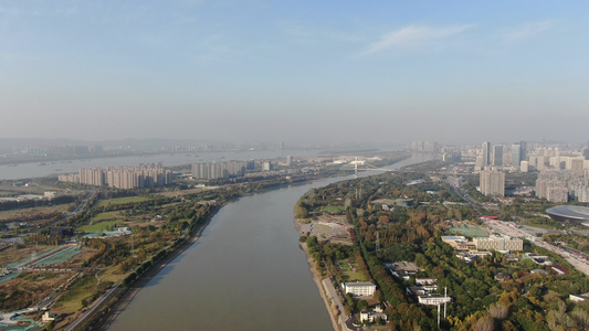 城市航拍江苏南京城市风光高楼建筑全景视频