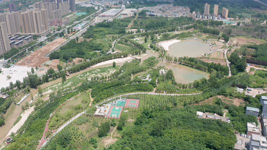 西安樊川公园4k航拍视频