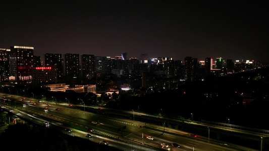 航拍杭州彩虹立交桥夜景视频