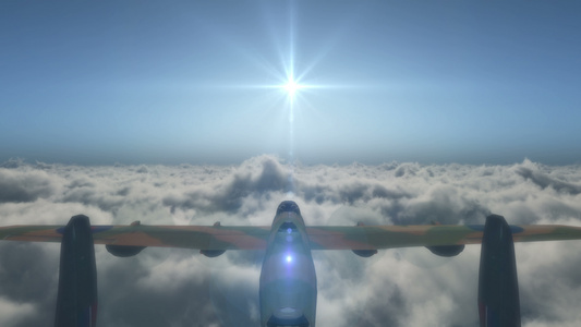 旧飞机在云层4公里上空飞行视频