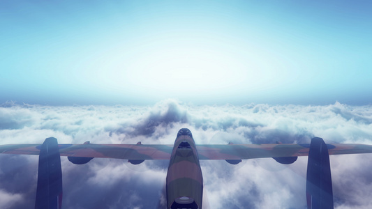 旧飞机在云层4公里上空飞行视频