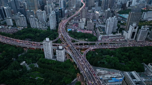 上海陆家嘴延安高架城市夜景航拍视频