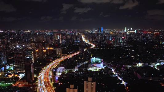 上海陆家嘴延安高架城市夜景航拍视频