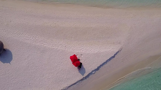 热带度假胜地的阳光明媚的海滩全景由绿绿海和珊瑚礁附近视频