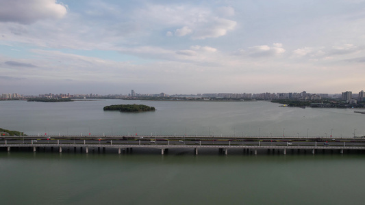 航拍江苏苏州金鸡湖景区金鸡湖大桥 视频