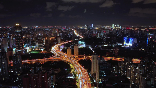上海陆家嘴延安高架城市夜景航拍视频